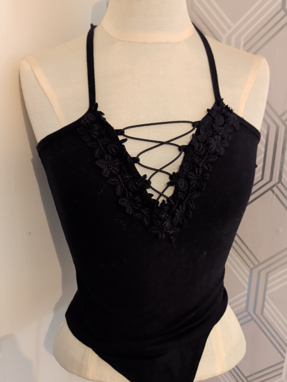 Guess Black Lace-Up  One-Piece Bodysuit